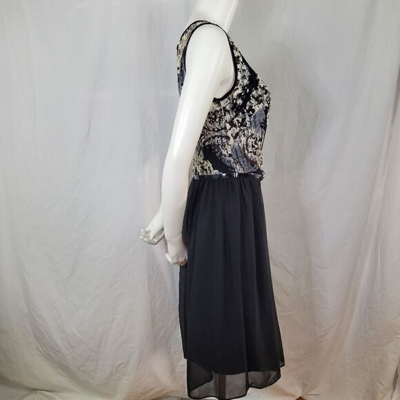 AB Studio Lined Sleeveless Mesh Bodice Zipper Back Belted Dress Size 10 - Picture 4 of 12